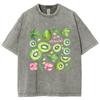 Fruit Flower Graphic Washed Tshirt Women Oversized O-neck T-shirt Street Male Female Sleeve College Couple Tee Y2k Tops