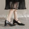 Temperament Retro Small Square Head Thick Heel High Heels 2025 New Red Mary Jane One-word Buckle Fashion Single Shoes Women