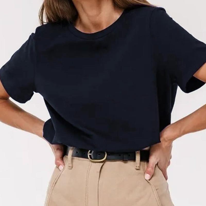 Summer Cotton Women's T-shirt Bottoming Basic Fashionable Solid Lady Short Sleeve Loose Tops Shirts Tops