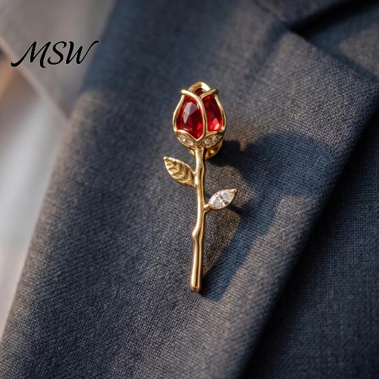 Retro Rose Pin Red Bud Brooch Pin, Rhinestone Floral Lapel Men Metal Women Jewelry Accessories for Suit Dress Coat Scarf Flower