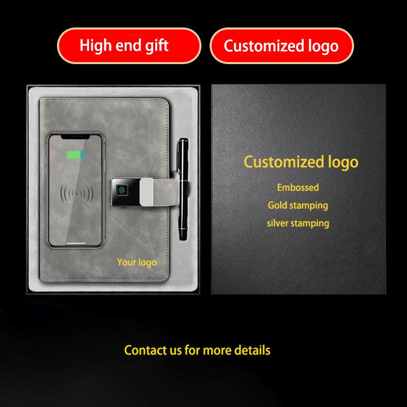 Directly From Factory Luxury Custom Logo A5 Notebook Set with Finger Lock Agenda Planner and 8000mAh Power Bank Office Gift