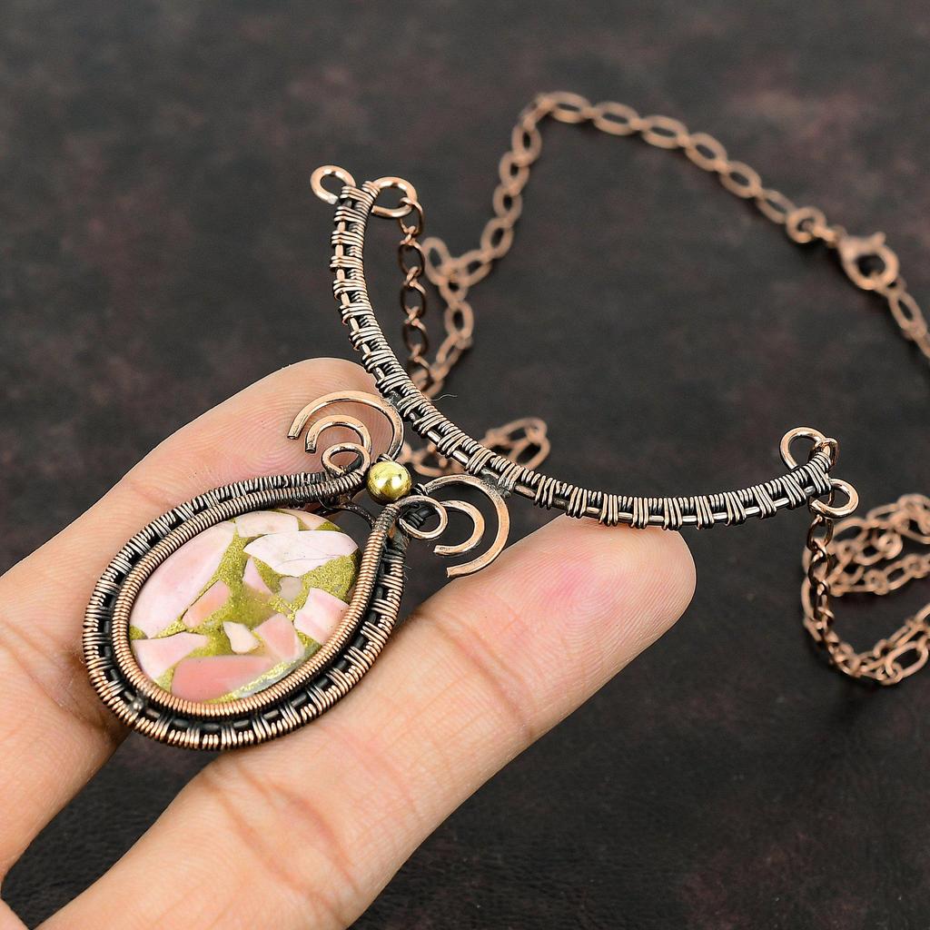 Copper Pink Opal Necklace Copper Wire Wrapped Gemstone Necklace Adjustable Necklace Handmade Necklace Wonderful Copper Jewelry Gift For Her