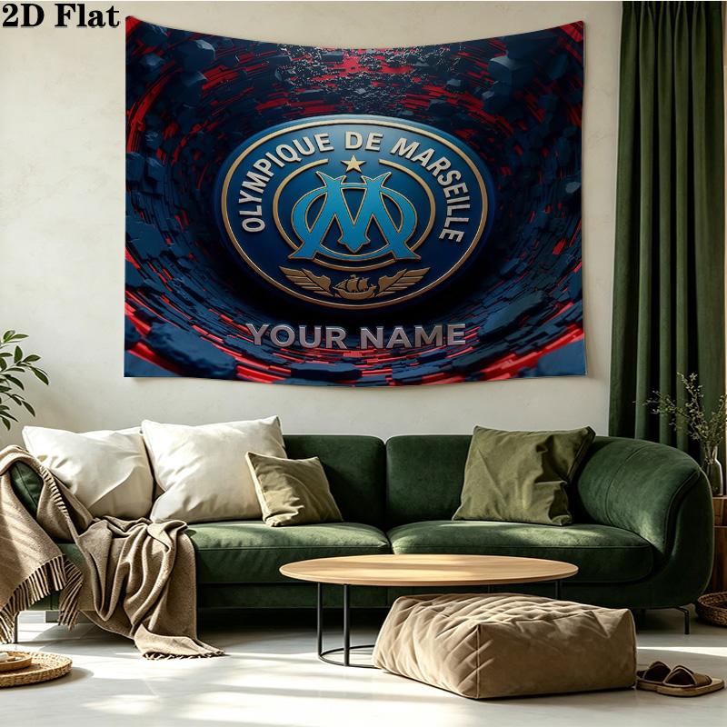 Custom Name Olympique de Marseille Printed Tapestry – Wall Hanging for Bedrooms, Dorms, and Home Decor