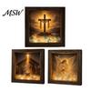 Faith Inspired Room Accents Coastal Lighthouse Sea Glass Shadow Box Night Light, LED Nativity Scene Religious Light Wall Mounted Wooden Frame