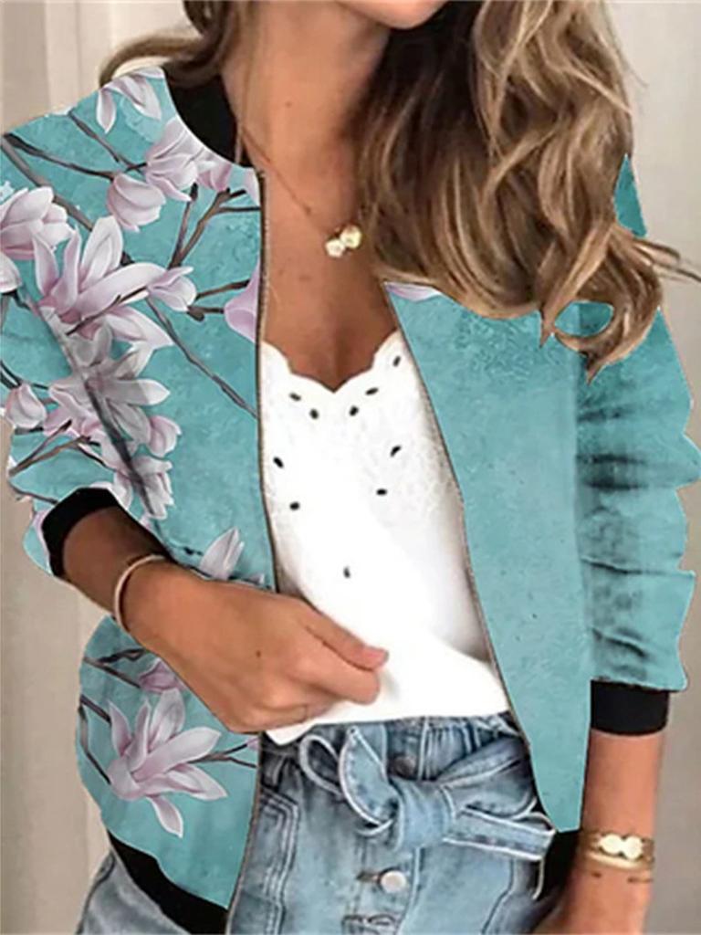 20256 autumn women's jacket zipper short 3D printing painted pattern women's fashion single item one generation