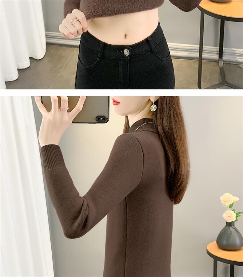 Women's Velvet High-Neck Sweater - Thickened Warm Knit Base Layer for Autumn/Winter 2025