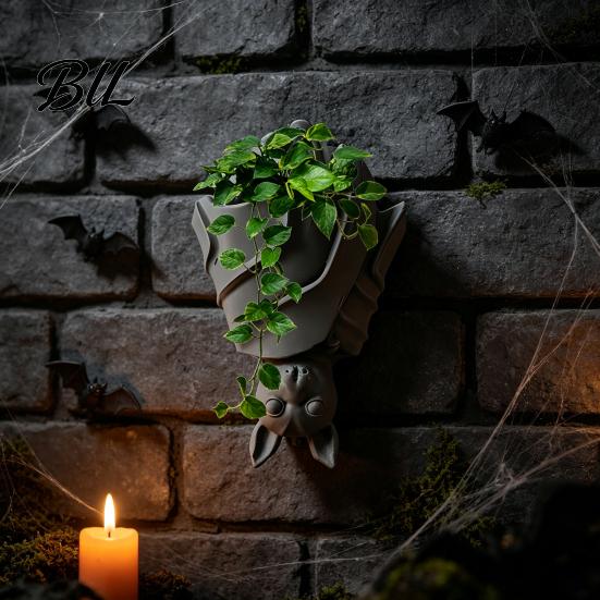 Small Fantasy Hanging Garden Bat Resin Plant Pot Hanger, Gothic Flower for Fan Gift Collection Decoration, 3D Printed Weatherproof Succulents Planter