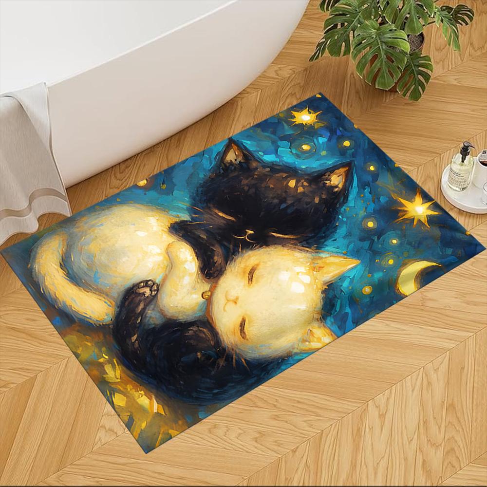 Starry Night Cat Embrace Non-Slip Home Carpet Design for Office Decor Living Room Bedroom Gift
