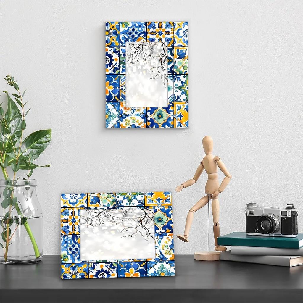 Troditional Spanish Tile Pattern 4x6 Picture Frame, Display Photos 3.5x5.5 without Mat, Elegant Picture Frames Collage Wall Home Gallery Decor