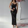 Women's Satin Bodycon Dress Spaghetti Strap Side Slip Long Dress Cowl Neck Sexy Club Midi Dresses for Evening Birthday Party Weddings