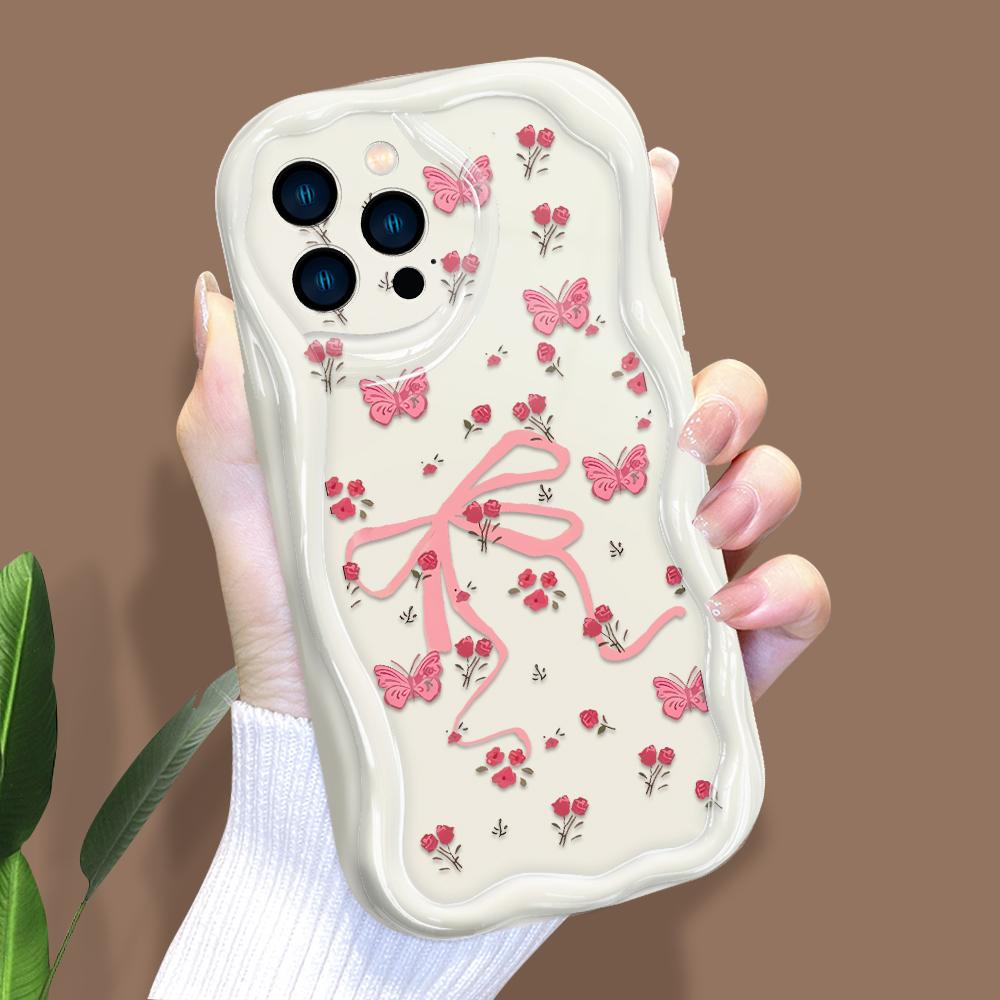 Cartoon Pattern Cream Texture Casing Wavy Edge Soft Silicone Cover Phone Case for IPhone Samsung Huawei Honor Xiaomi Redmi Infinix Tecno