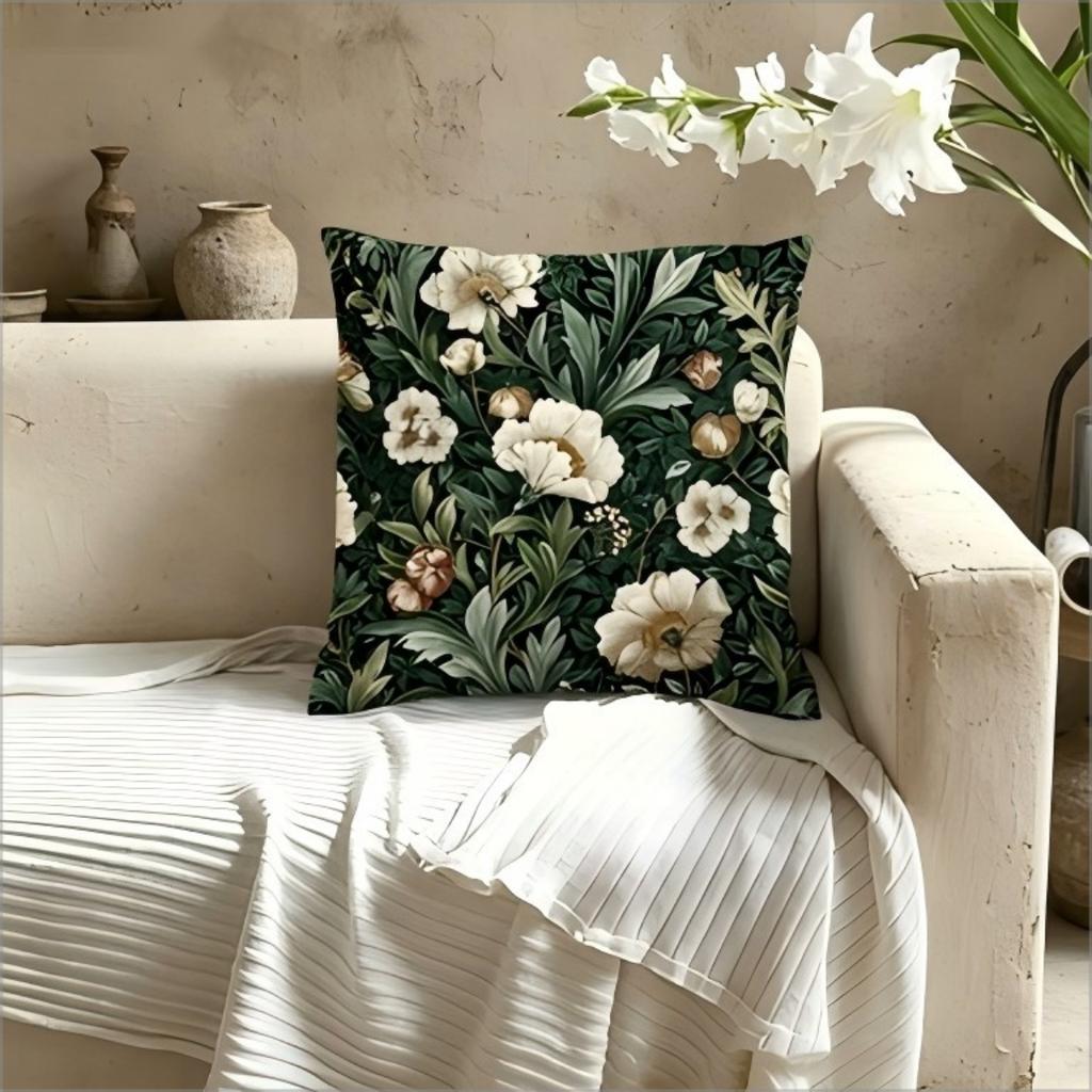 Vintage Style Floral Pillow Cover Green Botanical Print Boho Cottagecore Cushion Case For Sofa Bed Home Decor