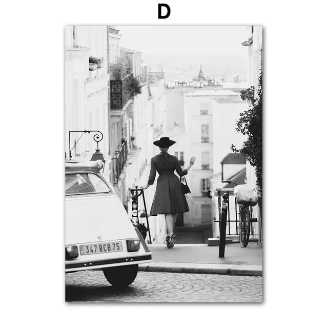 Европейская уличная фотография, пейзаж, картина, холст, картина, настенное искусство, черно-белый постер и принт для домашнего декора в гостиную