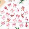100 Pcs Christmas Paper Cutouts Small Pink Snowman Xmas Tree Bow Gingerbread Men Reindeer Die Cuts for Scrapbooking Bulletin Board Decor