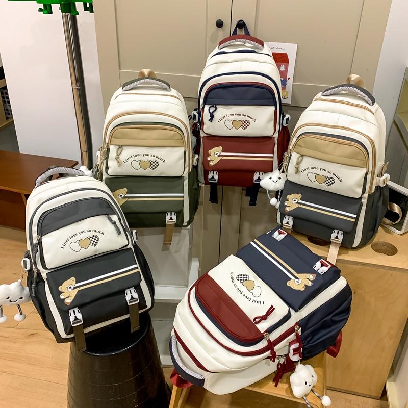 Women's Large Capacity Baackpack Color Block Middle School Schoolbag Cartoon Backpack