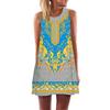 European and American new retro digital printing crew neck hot-selling off-the-shoulder medium and long vest dress