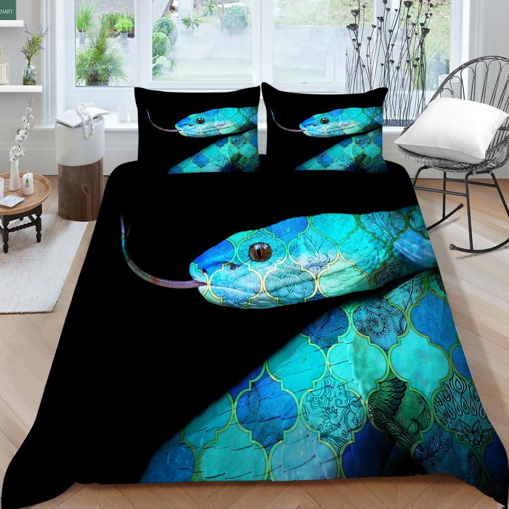 Комплект постельного белья с 3 принтами питона, пододеяльник со змеиным тематическим фоном, наволочка, украшение для постельного белья 2/3 спальни