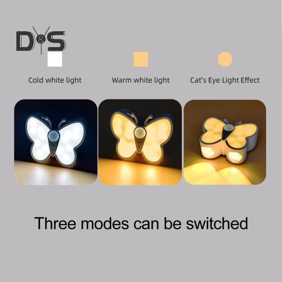 Светодиодный ночник-бабочка с регулируемой яркостью, перезаряжаемый через USB, умный датчик движения, беспроводной ночник, прикроватная лампа