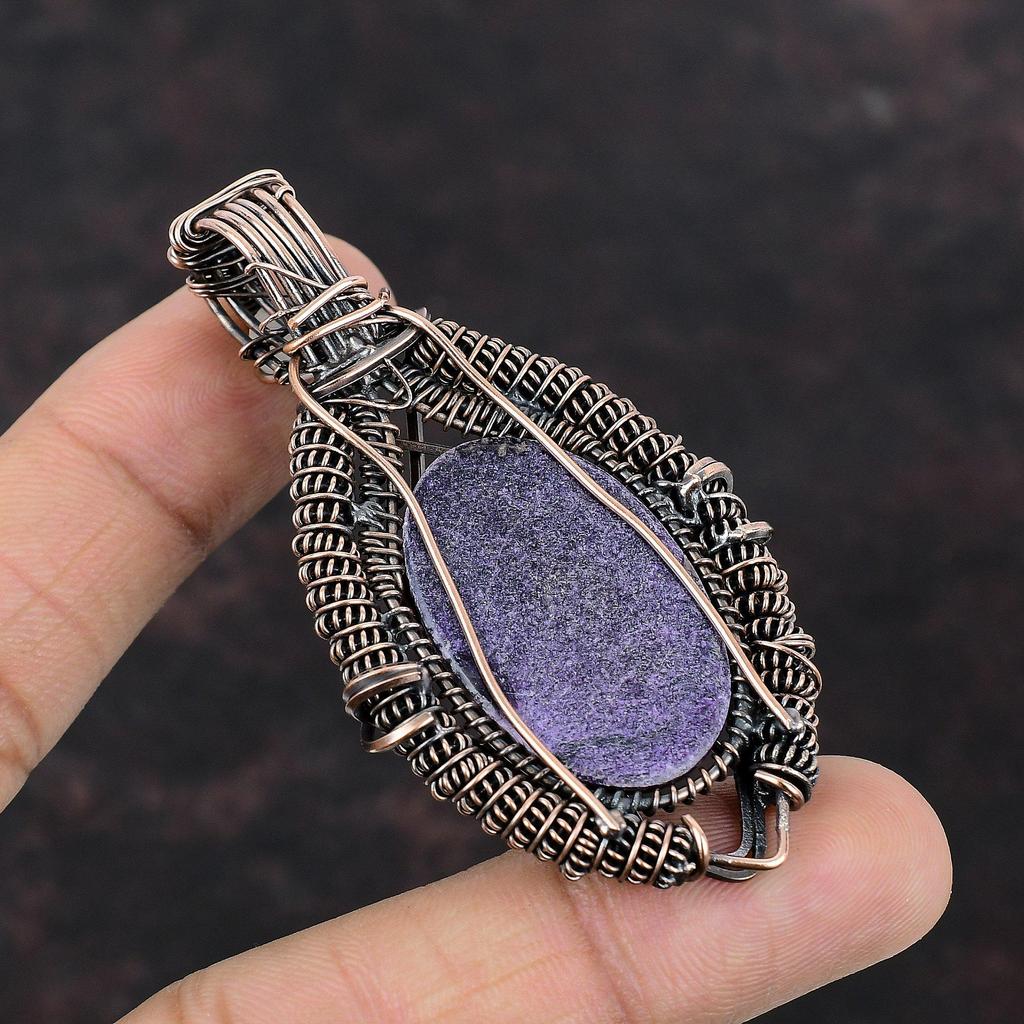 Пурпуритовый кулон, медная проволока, кулон, Радужный лунный камень, проволочная обертка, ювелирные изделия, уникальный кулон из медной проволоки, драгоценный камень, кулон ручной работы, подарок