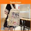 Simple Solid Color Large Capacity Student Backpack With Pendant And Badge