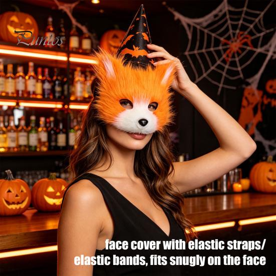 Fluffy Cat Ear Headband Plush Fox Cosplay Mask, Tail, Costumes Props, Fuzzy Halloween Beast Girl Outfit Mask for Costume Party Anime Convention
