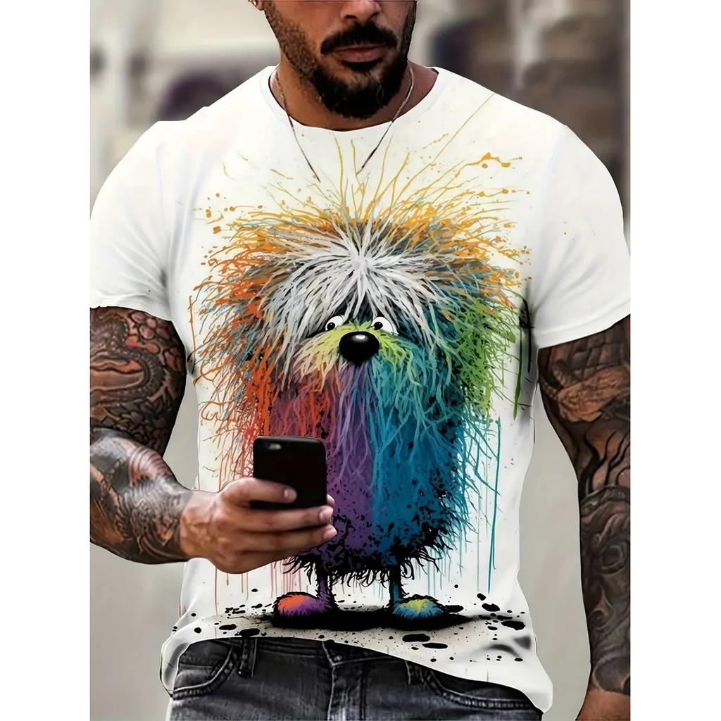 Men's T Shirt Summer Casual Short Sleeve Cartoon Print Funny Animal Cat T-Shirts Fashion Streetwear Male Oversized Clothing