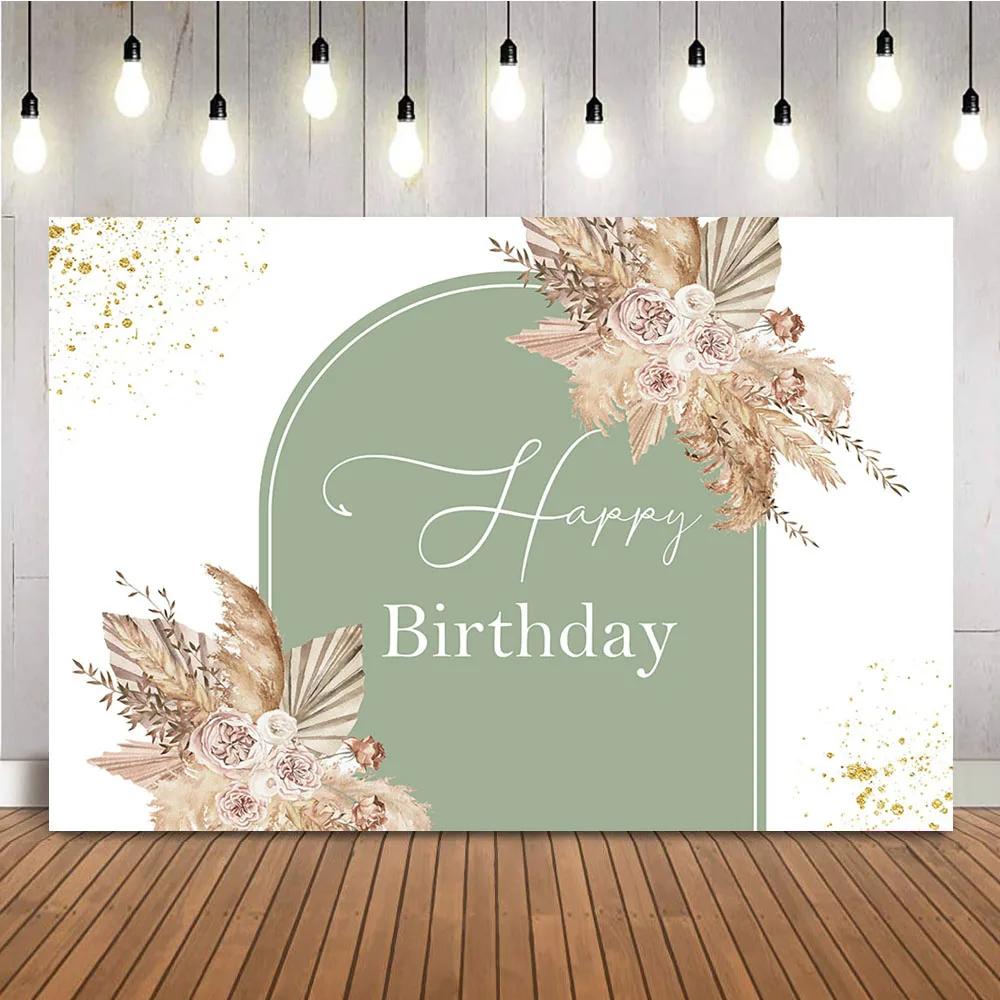 Boho Baby Shower Backdrop Pampas Grass Background for Baby Shower Theme Decoration Hello Baby Floral Boho Party Supplies
