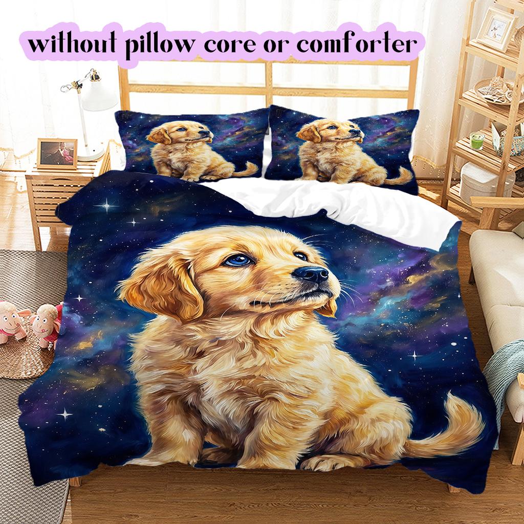 Starry Sky Animals Pattern Bedding Quilt Set Quilt Cover Pillowcase Home Decoration Birthday Gift (1 * duvet cover + 2 * pillowcase, without core)