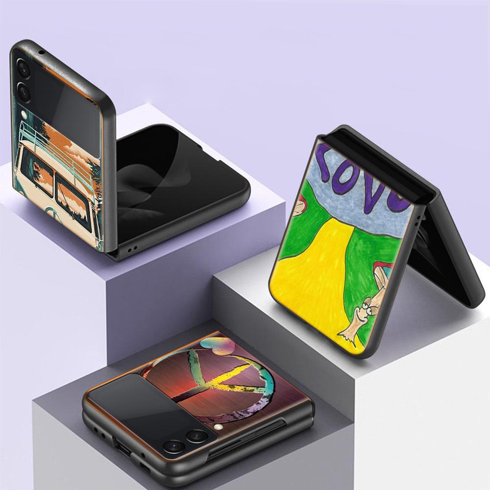 Чехол для телефона 'Хиппи-автобус мира и подсолнух' для Samsung Z Flip 6 7 5G Z Flip 5 Galaxy Z Flip 3 4 5G ZFlip Ударопрочный Жесткий Чехол TP