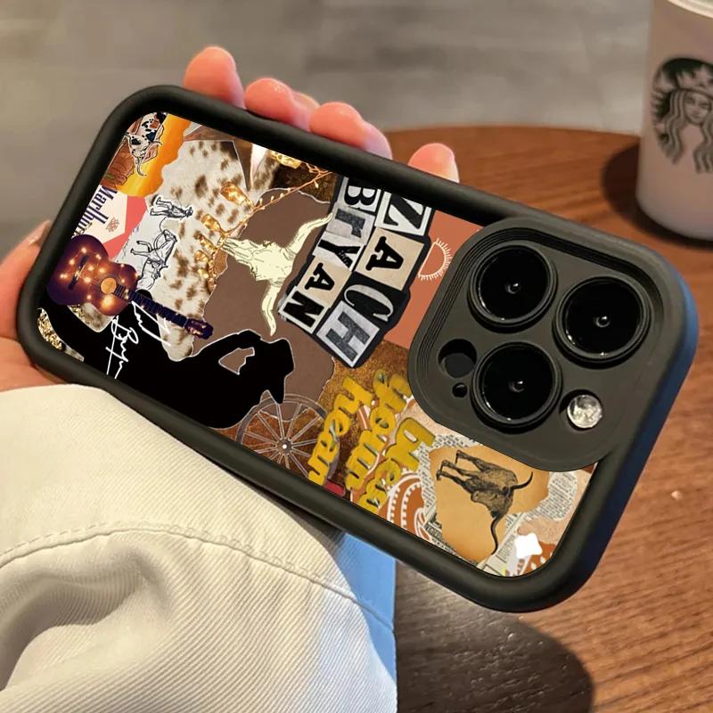 Черный Чехол для Телефона с Узором Вестерн Ковбойская Гитара для iPhone 16 15 14 13 12 11 Pro Max X XS XR Max 7 8 Plus SE2 Mini Силиконовый Чехол