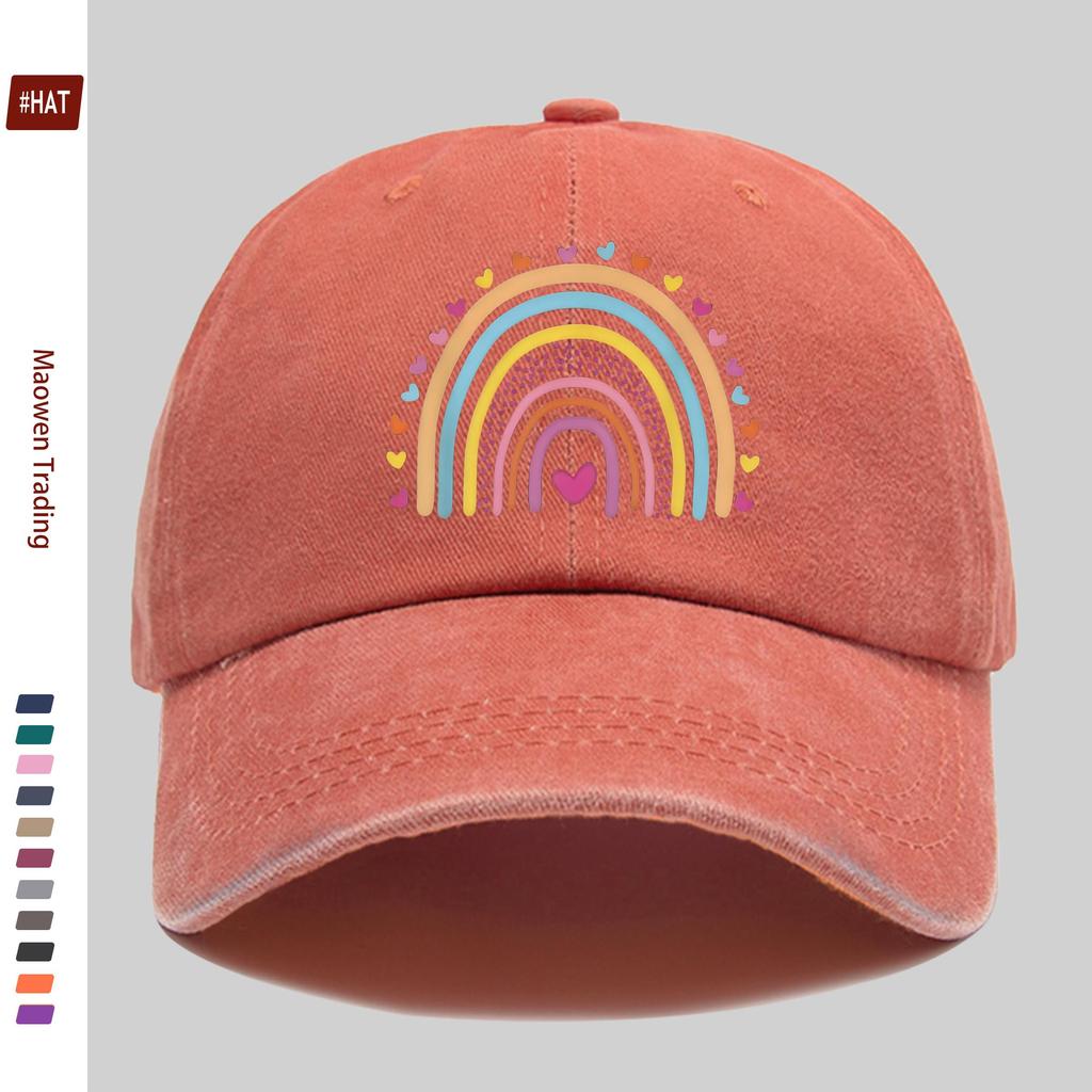 pc Rainbow And Heart Pattern Printed Baseball Cap Bohemian Style Rainbow Design Sun Hat Comfortable Lightweight Trucker Decor