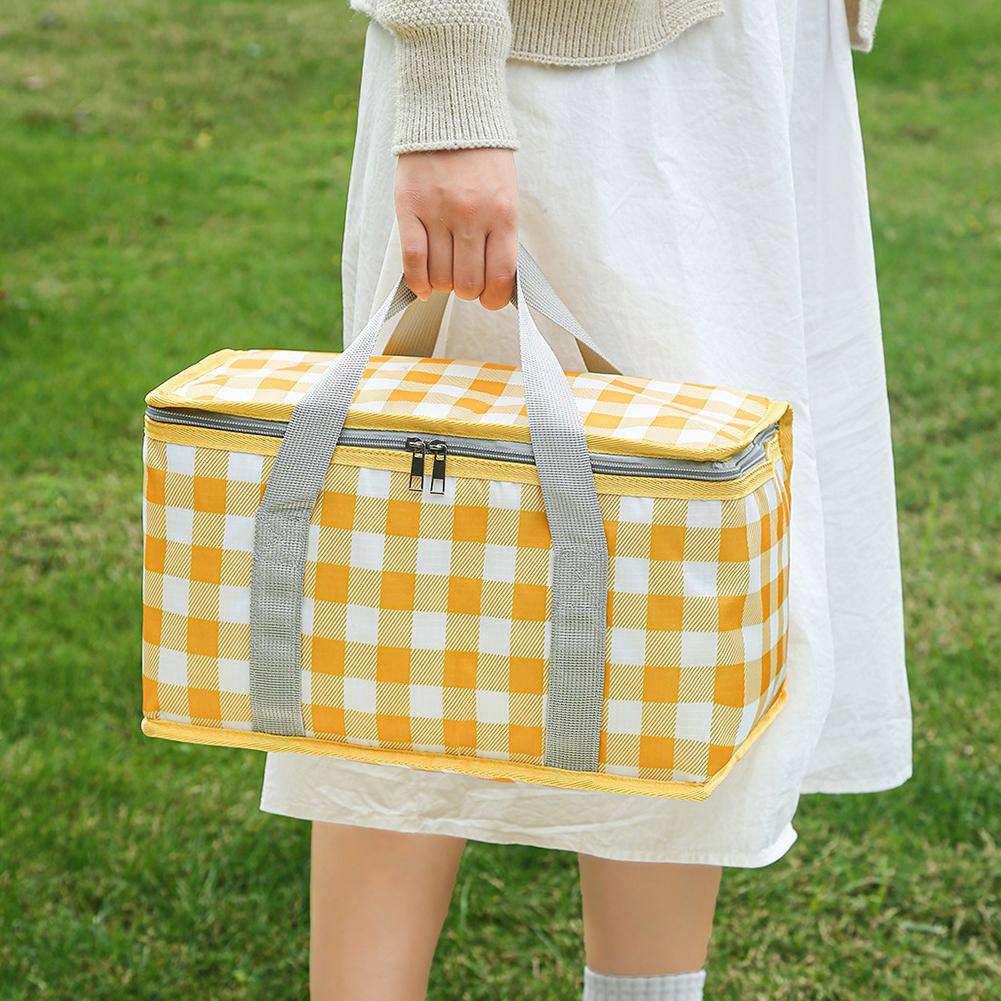 Клетчатая сумка для пикника, большая вместимость, портативная, сумка-холодильник, защита от холода, ланч-бокс, сумка-термос для пляжа, школы, офиса