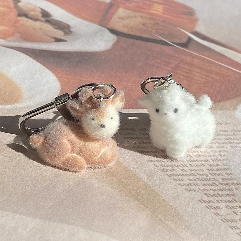 Flocking Resin Alpaca Capybara Keychains Charms Cute Elk Dolphin Garlic Keyring Backpack Decor Earphone Cover Pendant Key Chain
