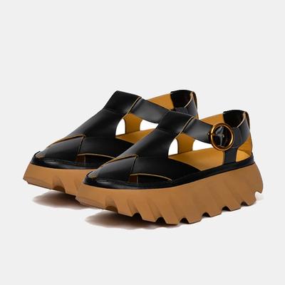 Мода 2025 Весна Лето Сандалии на толстой подошве с закрытым носком для женщин, Повседневная уличная пляжная обувь из коровьей кожи, Платформа, Полые римские сандалии