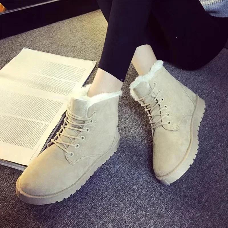 2024 Women Winter Snow Boots Warm Flat Platform Lace Up Ladies Women's Shoes New Flock Fur Suede Ankle Boots Plus Size 36-42
