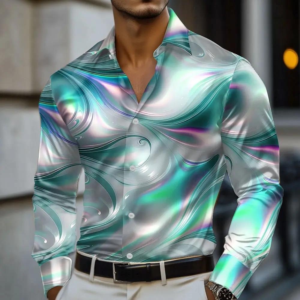 Мужская рубашка с абстрактным мраморным рисунком, формальная рубашка, с длинным рукавом, модная, повседневная, для отпуска, летняя, весенняя, осенняя, рубашка с лацканами