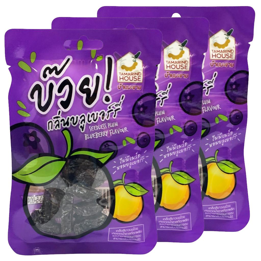 Tamarind House Seedless Plum, Золотая слива, Пикантная слива, вкус черники, 35 г. x 1/3/6/12 - Тайская закуска