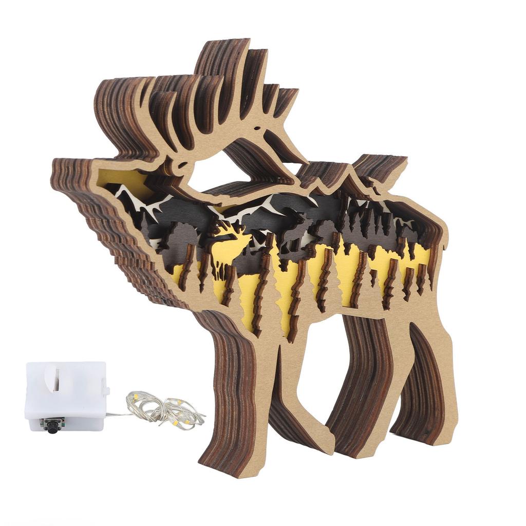 Wooden Carved Ornament with Light 3D Wood Carving Animal Crafts with Lights for Halloween Decoration