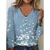 Spring and Autumn Women's Blouse V Collar Star Tie-dye Pearl Buttons Long Sleeve T-shirt