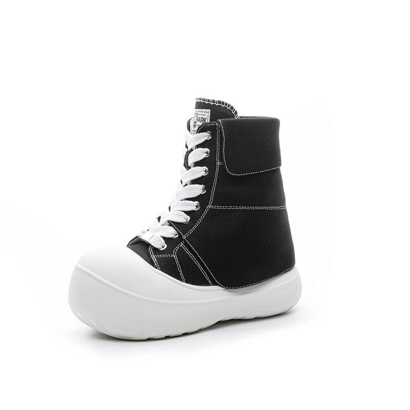 New Type of Inner Height-increasing Women's Shoes 2025 Spring and Autumn New Canvas Shoes Women's Height-increasing 13 Cm Lace-up Fashion Casual Shoes