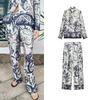 Spring New Women's Clothing Silk Satin Texture Printed Pants 8093173 Slit Design Printed Shirt 8955174
