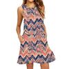 Women's Fashion Beach Dress Sleeveless Round Neck Stripe Print Dress