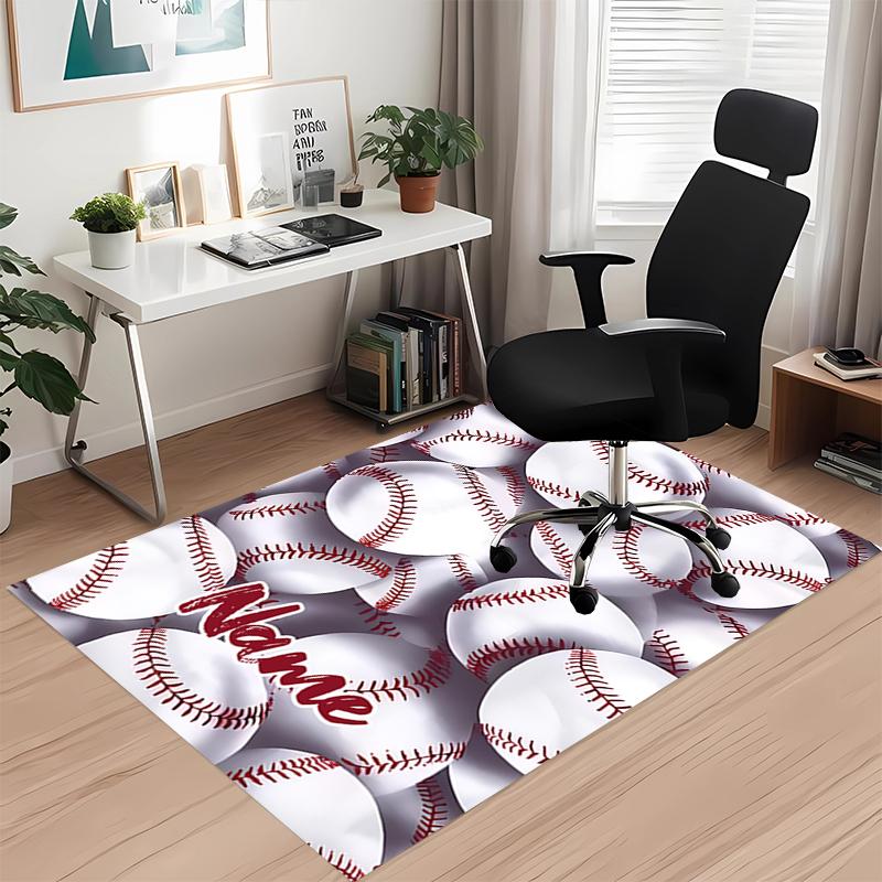 Custom Name Baseball Printed Carpet, for Office Chair Living Room Bedroom Kitchen Room Decor Gifts.