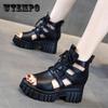 Female Summer Hollow Out Breathable Roman Sandals Women's Large Size All-match High-heeled Platform Black Sandals