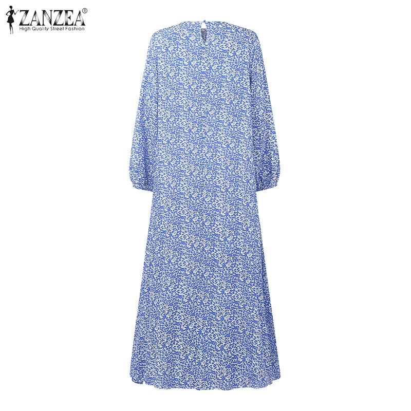 Round Casual Zanzea Women Neck Loose Long Sleeve Print Dress