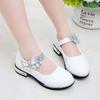 Girls Leather Shoes for Party Wedding Kids Performance Shoes with Butterfly-knot Fashion Children High Heels Rhinestone Shoes