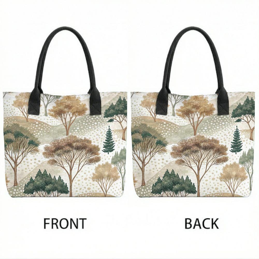 Boho Tree Print Canvas Tote Bag Large Capacity Casual Portable Daily Shoulder Handbag for Outdoor Shopping Travel Commute