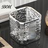 Decorative Small Waste Bin Desktop Trash Can with Pop-Up Lid, Transparent Glacier Texture Waterproof Holder for Table Bin, Compact Plastic Garbage