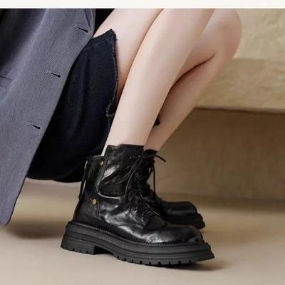 Распродажа модной женской обуви 2024 года, фирменные женские ботинки на шнуровке, осенние, с круглым носком, на среднем каблуке, водонепроницаемые, британские ботинки для поездок на работу