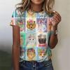 Женская футболка с принтом мультяшных животных Harajuku с короткими рукавами и круглым вырезом, повседневные футболки